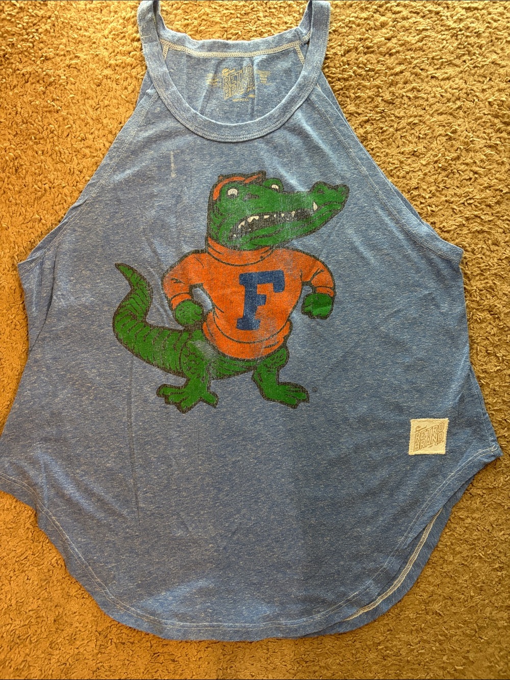 Vintage-Style Blue Alligator Graphic Tank Top - Orange & Green Design